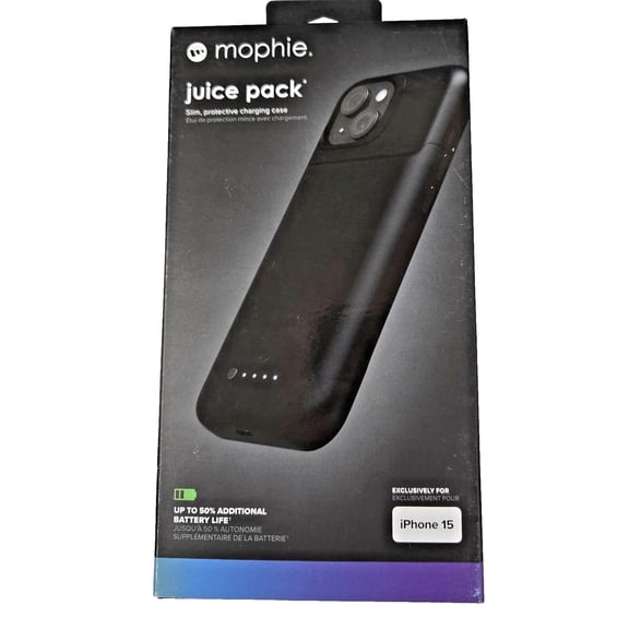 Mophie Juice Pack Battery iPhone 15 Case, Black - 2400 mAh USB-C Drop Protection