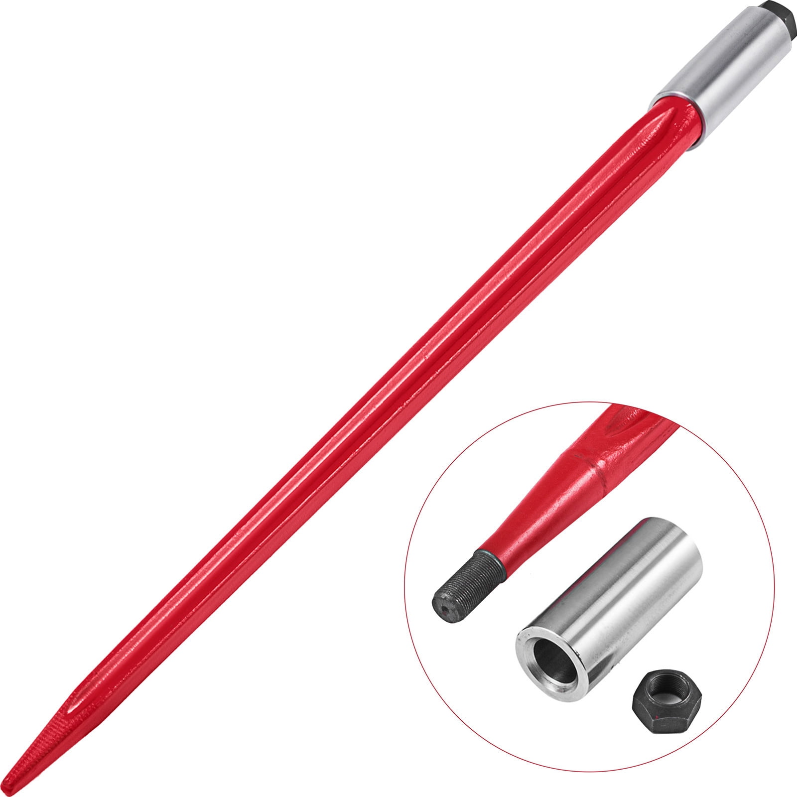 KFFKFF Hay Spear 32" Bale Spear 1350 lbs Capacity, Bale Spike Quick Attach Square Hay Spear Conus 1 3/8" Wide Coated Bale Forks with Hex Nut & Sleeve for Bobcat Tractors (Red)