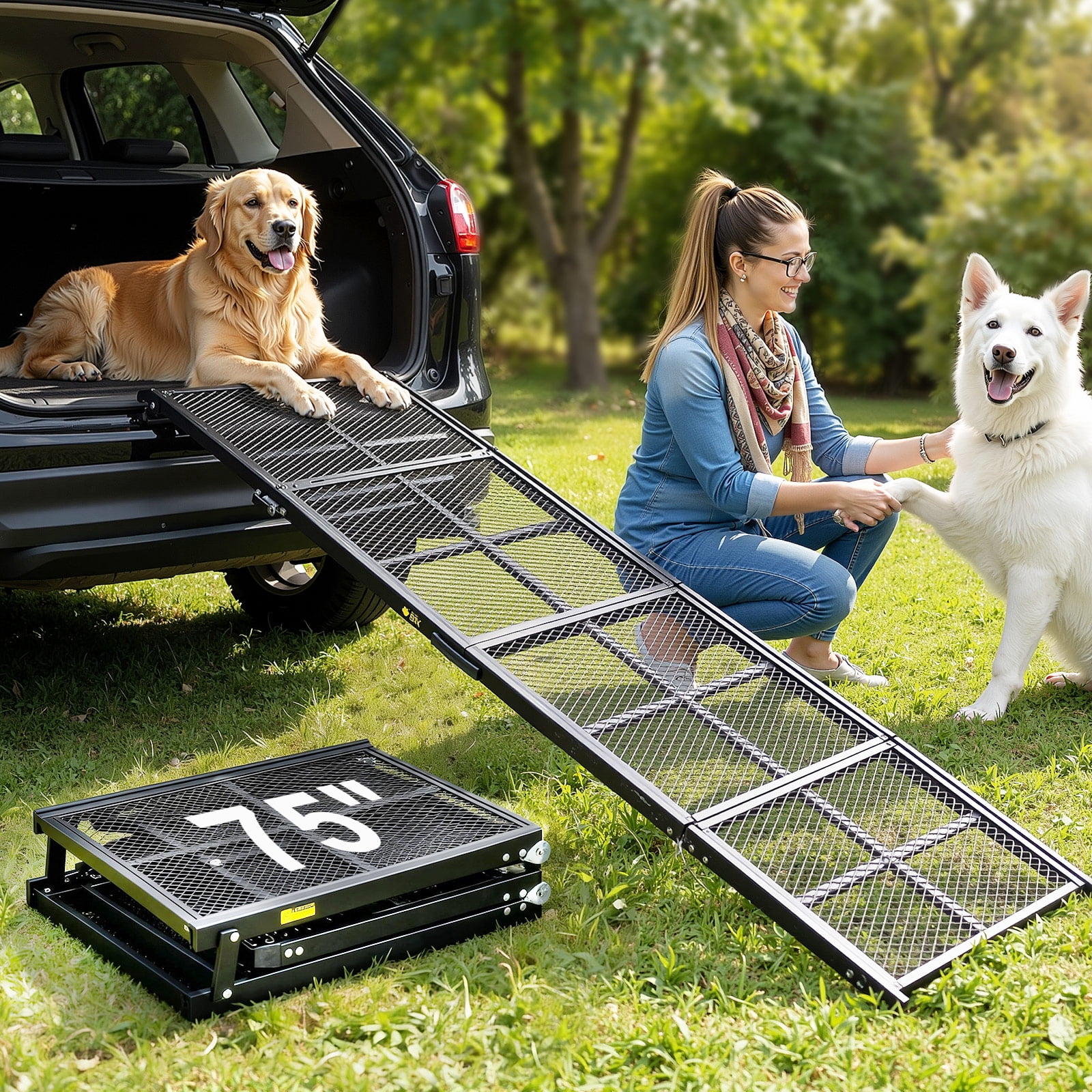Large Dog Ramp Out Window Mophoto Aluminum Dog Ramp for Car,75'' L x 20'' W Dog Ramps for Large ...