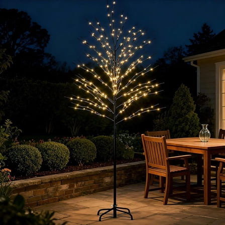 Mophoto christmas Lighted Tree Metal 7ft Warm White LED Lights Twinkling Trees with 8 Lighting Modes for Holiday Party Home Yard Patio Indoor Outdoor Decor