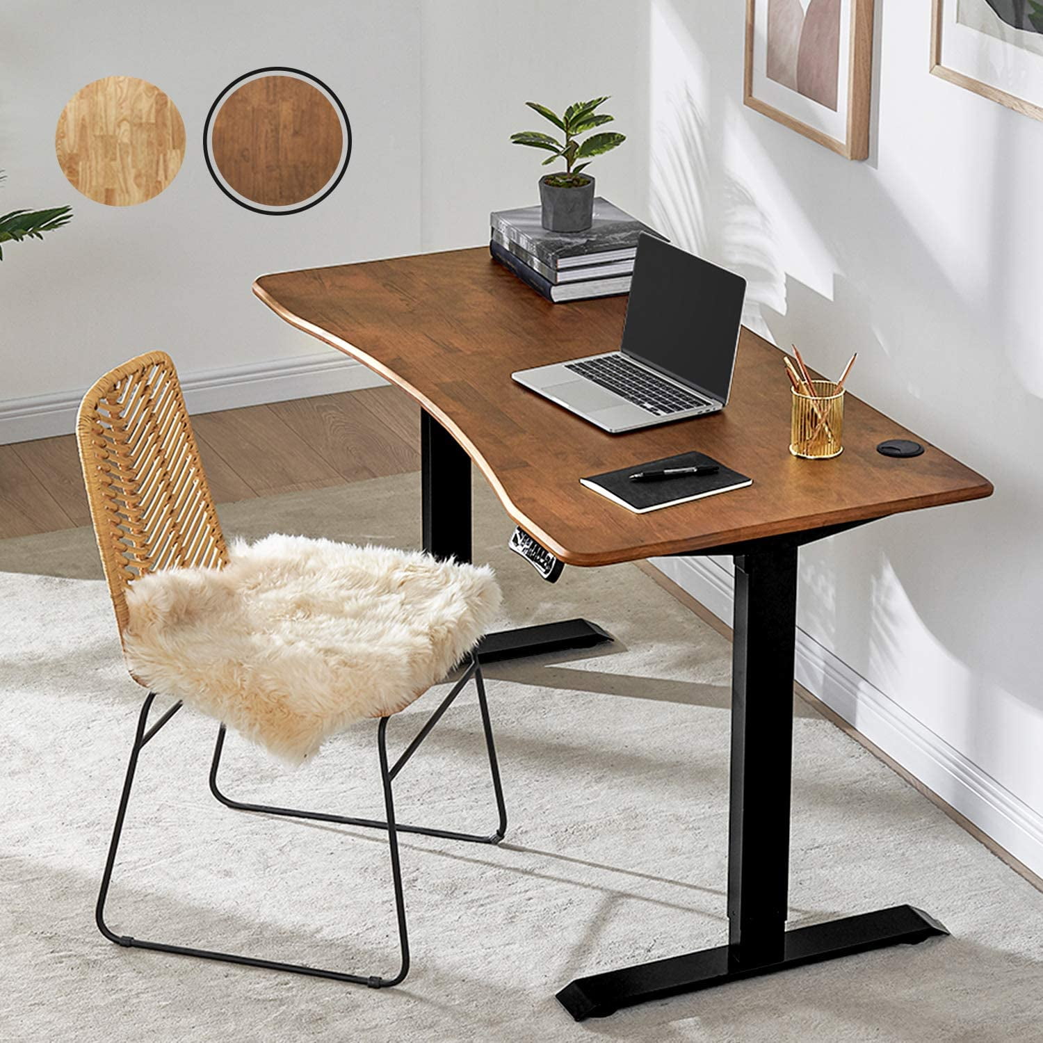Executive Modern Wood Sit Stand Desk - Ambience Doré