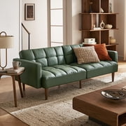 Mopio Aaron Futon Convertible Sofa Sleeper Futon with Arms Split Back Design 77.5 Sage Green Faux Leather