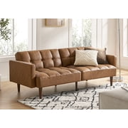 Mopio Aaron Mid Century Modern Faux Leather Convertible Futon 77.5 Pecan Brown