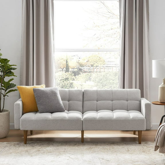 Mopio Aaron Twin Futon Sofa Split Back Design 77.5" Light Gray Fabric