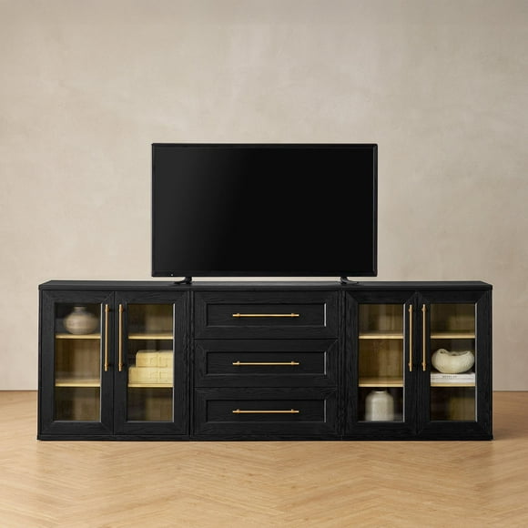 Mopio Blake 3 Piece Entertainment Center with Storage, Modern Farmhouse Modular Storage Cabinet Dresser TV Stand for up to 65" TVs, Side Display Case, Media Console Cabinet, Living Room (Black)