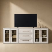 Mopio Blake 3 Piece Entertainment Center with Storage, Modern Farmhouse Modular Storage Cabinet Dresser TV Stand for up to 65" TVs, Side Display Case, Media Con