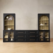 Mopio Blake 4 Piece Entertainment Center with Storage, Modern Farmhouse Wall Unit TV Stand with Bookshelves for up to 65" TVs, Trophy Display Case, Media Console Cabinet, Living Room (Black)