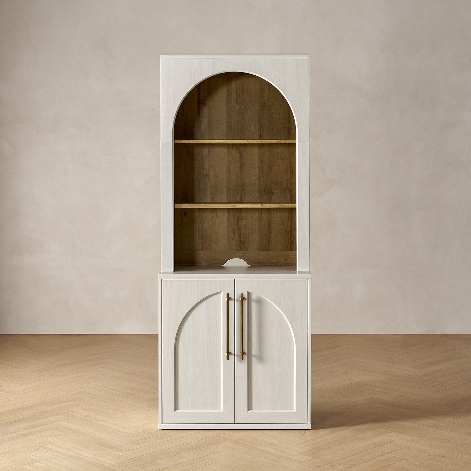 Mopio Blake Storage Cabinet with Hutch, Sideboard Buffet Cabinet with Storage, Kitchen Pantry Cabinet, Coffee Bar Station, Trophy Display Case, Display Cabinet for Living Room (Arched, White)