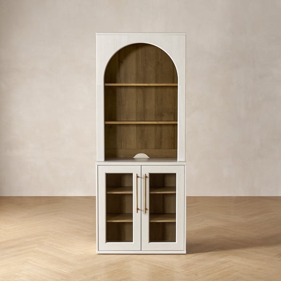 Mopio Blake Storage Cabinet with Hutch, Sideboard Buffet Cabinet with Storage, Kitchen Pantry Cabinet, Coffee Bar Station, Trophy Display Case, Display Cabinet for Living Room (Acrylic, White)