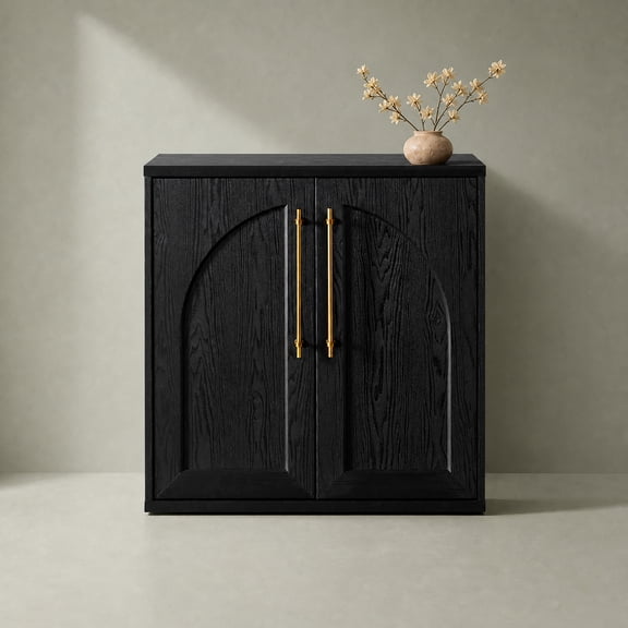 Mopio Blake Storage Cabinet, Sideboard Buffet Cabinet with Storage, Small Modular Accent Display Cabinet, Kitchen Coffee Bar Pantry Cabinet, Media Console Credenza for Living Room (Arched, Black)