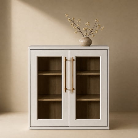 Mopio Blake Storage Cabinet, Sideboard Buffet Cabinet with Storage, Small Modular Accent Display Cabinet, Kitchen Coffee Bar Pantry Cabinet, Media Console Credenza for Living Room (Acrylic, White)