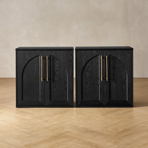 Mopio Blake Storage Cabinet, Sideboard Buffet Cabinet with Storage, Small Modular Accent Display Cabinet, Kitchen Coffee Bar Pantry Cabinet, Media Console Credenza for Living Room (Set of 2, Black)