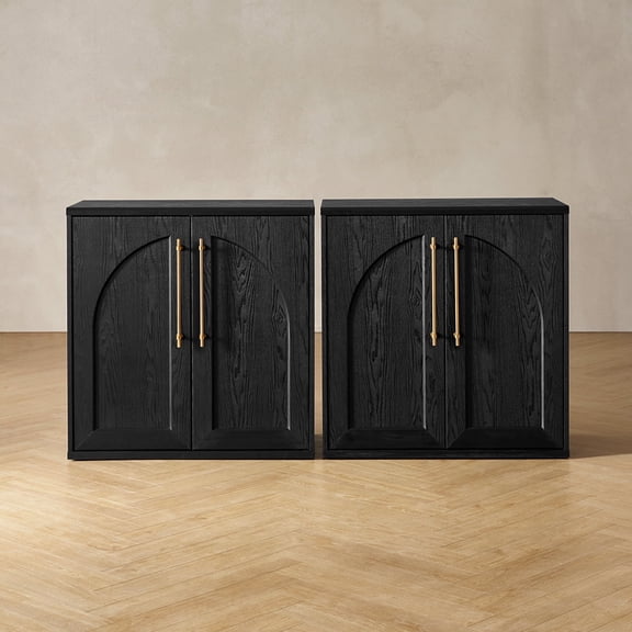 Mopio Blake Storage Cabinet, Sideboard Buffet Cabinet with Storage, Small Modular Accent Display Cabinet, Kitchen Coffee Bar Pantry Cabinet, Media Console Credenza for Living Room (Set of 2, Black)