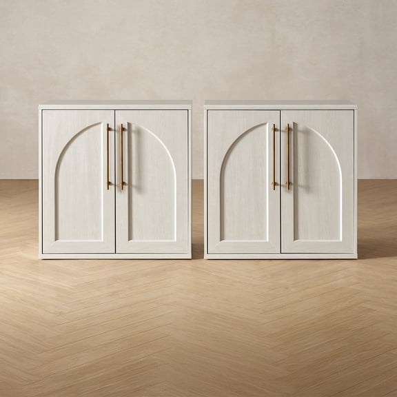 Mopio Blake Storage Cabinet, Sideboard Buffet Cabinet with Storage, Small Modular Accent Display Cabinet, Kitchen Coffee Bar Pantry Cabinet, Media Console Credenza for Living Room (Set of 2, White)