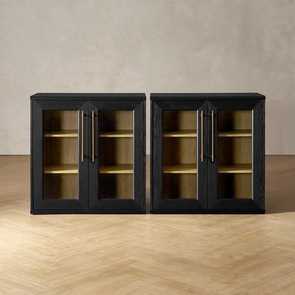 Mopio Blake Storage Cabinet, Sideboard Buffet Cabinet with Storage, Small Modular Accent Display Cabinet, Kitchen Coffee Bar Pantry Cabinet, Media Console Credenza for Living Room (Set of 2, Black)