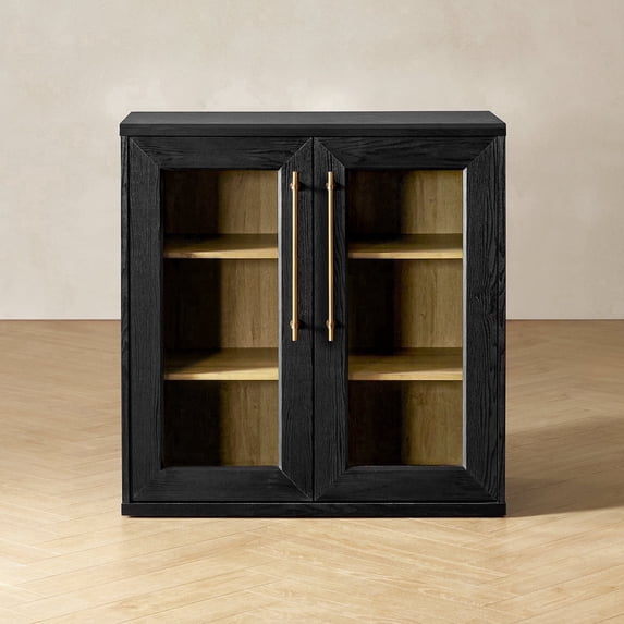 Mopio Blake Storage Cabinet, Sideboard Buffet Cabinet with Storage, Small Modular Accent Display Cabinet, Kitchen Coffee Bar Pantry Cabinet, Media Console Credenza for Living Room (Acrylic, Black)