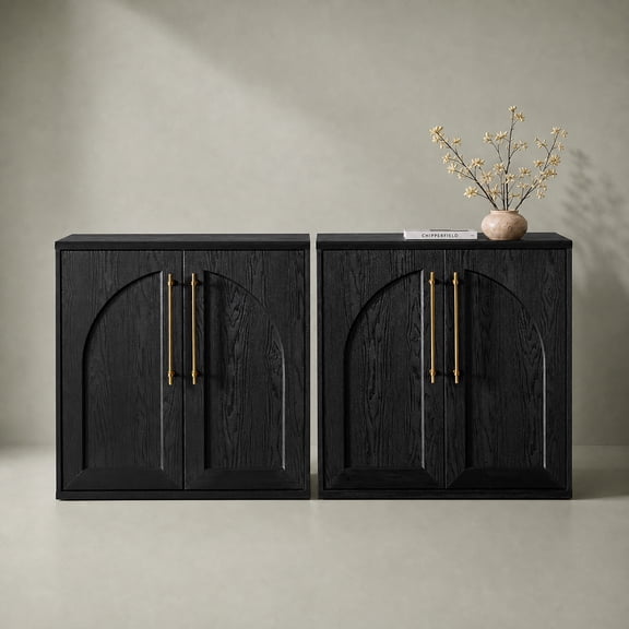Mopio Blake Storage Cabinet, Sideboard Buffet Cabinet with Storage, Small Modular Accent Display Cabinet, Kitchen Coffee Bar Pantry Cabinet, Media Console Credenza for Living Room (Set of 2, Black)