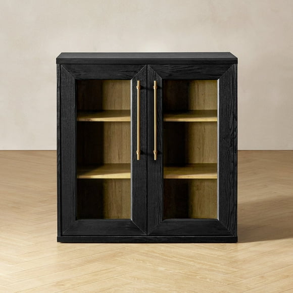 Mopio Blake Storage Cabinet, Sideboard Buffet Cabinet with Storage, Small Modular Accent Display Cabinet, Kitchen Coffee Bar Pantry Cabinet, Media Console Credenza for Living Room (Acrylic, Black)