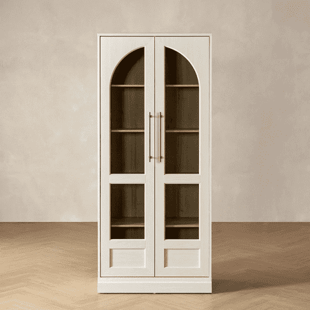 Mopio Blake Tall Display Cabinet, Kitchen Buffet Pantry Cabinet, Trophy Display Case, Storage Cabinet Scratch Resistant Acrylic, Modern Farmhouse Curio Cabinet with Doors & Shelves (Arched, White)
