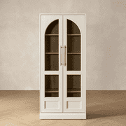 Mopio Blake Tall Display Cabinet, Kitchen Buffet Pantry Cabinet, Trophy Display Case, Storage Cabinet Scratch Resistant Acrylic, Modern Farmhouse Curio Cabinet with Doors & Shelves Arched, White