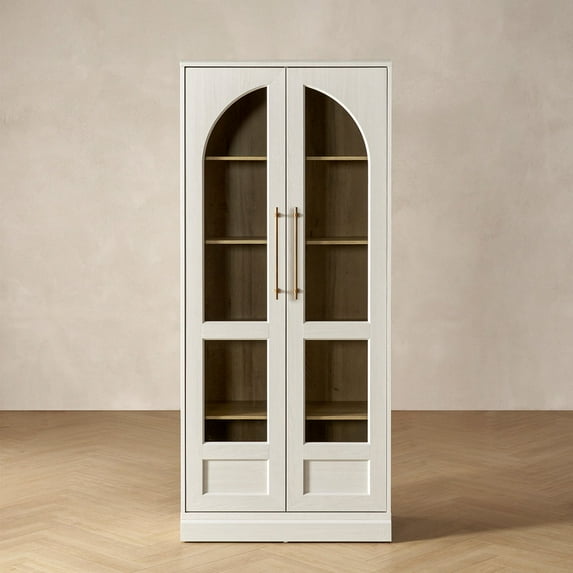 Mopio Blake Tall Display Cabinet, Kitchen Buffet Pantry Cabinet, Trophy Display Case, Storage Cabinet Scratch Resistant Acrylic, Modern Farmhouse Curio Cabinet with Doors & Shelves (Arched, White)