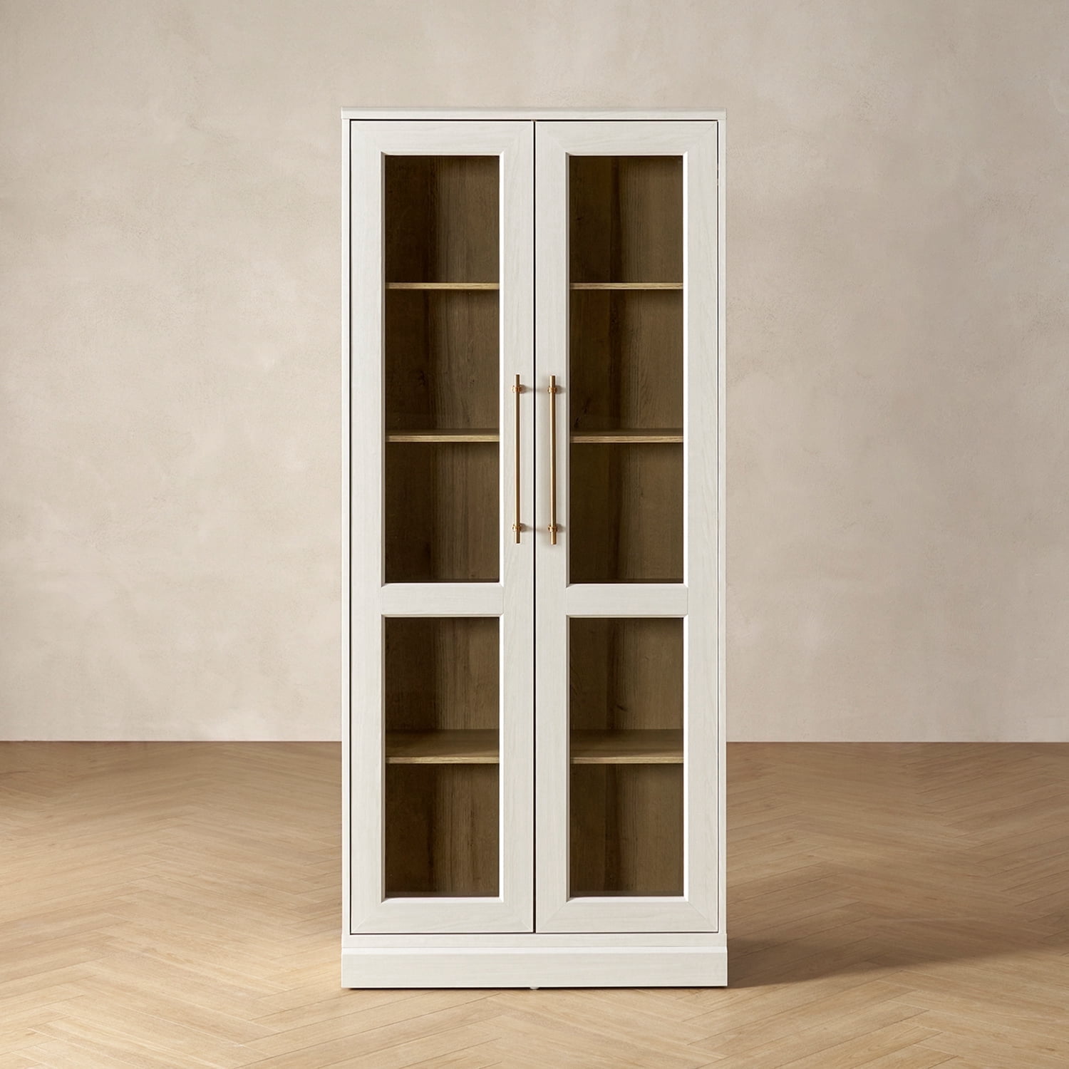 Mopio Blake Tall Display Cabinet, Kitchen Buffet Pantry Cabinet, Trophy Display Case, Storage Cabinet Scratch Resistant Acrylic, Modern Farmhouse Curio Cabinet with Doors & Shelves (Angled, White)
