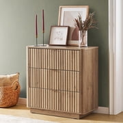 Mopio Brooklyn Mid-Century Modern Dresser / Credenza, Waveform Panel, 3 Drawers, Anti-Tipping (Oak)