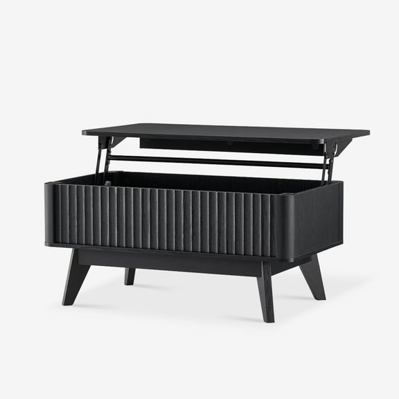 Mopio Brooklyn Mid-Century Modern Lift Top Coffee Table with Storage for Living Room, Waveform Panel (Black Oak)