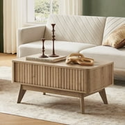Mopio Brooklyn Mid-Century Modern Lift Top Coffee Table with Storage for Living Room, Waveform Panel Oak