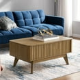 Mopio Brooklyn Natural Wood MidCentury Modern Lift Top Coffee Table with Storage, Waveform