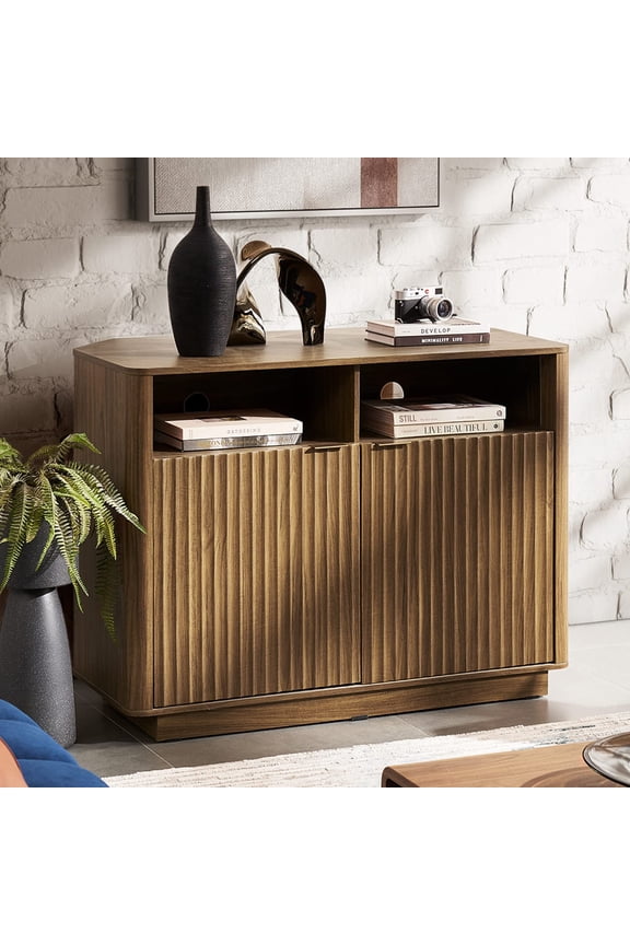 Brooklyn Mid-Century Modern Storage Cabinet, Corner TV Stand for TVs up to 50" (Walnut)