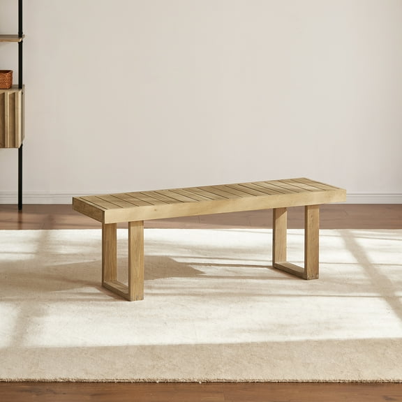 Mopio Bruno 51" Patio Dining Bench, Solid Acacia Wood Outdoor & Indoor Benches for Dining, Slatted Mid Century Modern Farmhouse Outdoor Bench, for Picnic Garden Backyard Poolside Porch Conversation