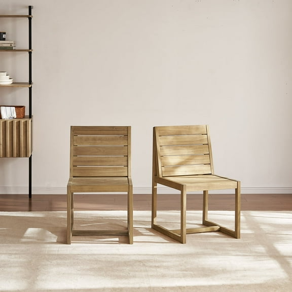 Mopio Bruno Patio Chairs, Solid Acacia Wood Outdoor & Indoor Chairs for Dining, Slatted Mid Century Modern Farmhouse Outside Chairs, for Picnic Garden Backyard Poolside Porch Conversation (Set of 2)