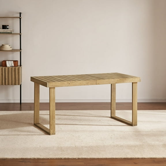 Mopio Bruno Patio Dining Table, Solid Acacia Wood Outdoor & Indoor Tables for Dining, Slatted Mid Century Modern Farmhouse Table, Rectangle Picnic Backyard Poolside Porch Conversation Table (59")