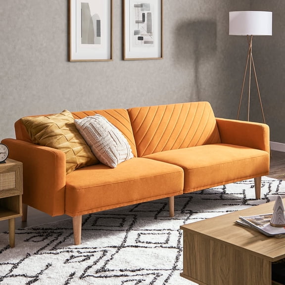Mopio Chloe Futon Sofa Bed Convertible Sleeper Sofa with Tapered Legs Apricot Velvet