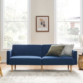 Mopio Chloe Futon Sofa Bed Convertible Sleeper Sofa with Tapered Legs Classic Blue