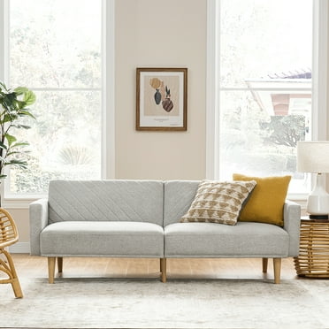 Mopio Chloe Futon Sofa Bed Convertible Sleeper Sofa with Tapered Legs Light Gray