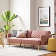 thumbnail image 1 of Mopio Chloe Futon Sofa Bed Convertible Sleeper Sofa with Tapered Legs Old Rosa Red Velvet, 1 of 8