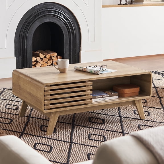Mopio Ensley Coffee Table Mid-Century Modern Low Profile Dual Side with Sleek Rounded Finishing