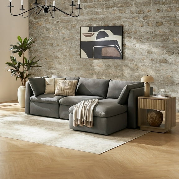 Mopio Macy Oversized Modular Sectional Sofa with Fully Removable Covers and Storage, Convertible L Shaped Sectionals, Modern Couch for Living Room with Ottoman Chaise, 4 Seats, Grey Fabric