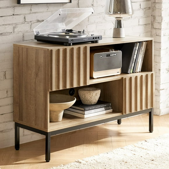 Mopio Norwin Entryway Table, Industrial Farmhouse Console Table, Sofa Table, Metal Legs (Riviera Oak)