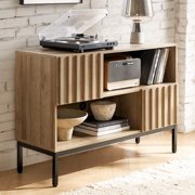 Mopio Norwin Entryway Table, Industrial Farmhouse Console Table, Sofa Table, Metal Legs (Riviera Oak)