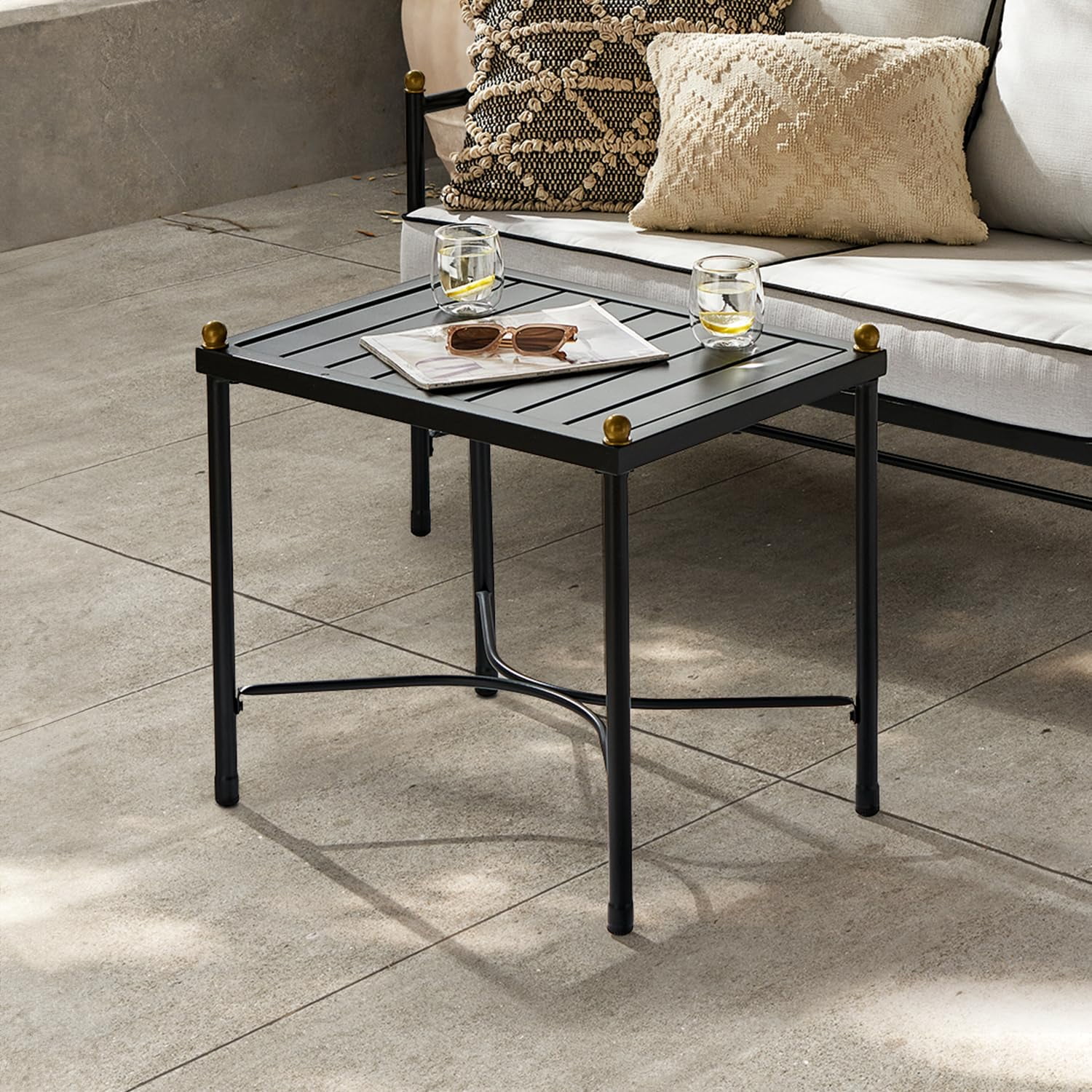 Mopio Odelia Outdoor Coffee Table, Small Metal Patio Side Table, End