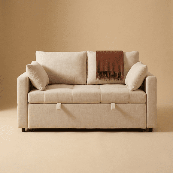 Mopio Sleepstash 60.4" 2-Seater Pull Out Sleeper Sofa Bed, Cream Beige Couch