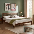 thumbnail image 1 of Mopio Ted King Bed Frame with Headboard, Full Size Bed Frame, Mid Century Modern Acacia Solid Wood Platform Bed Frame, Wooden Bed Slats, No Box Spring Needed, Double Metal Bar Support, Walnut, 1 of 9