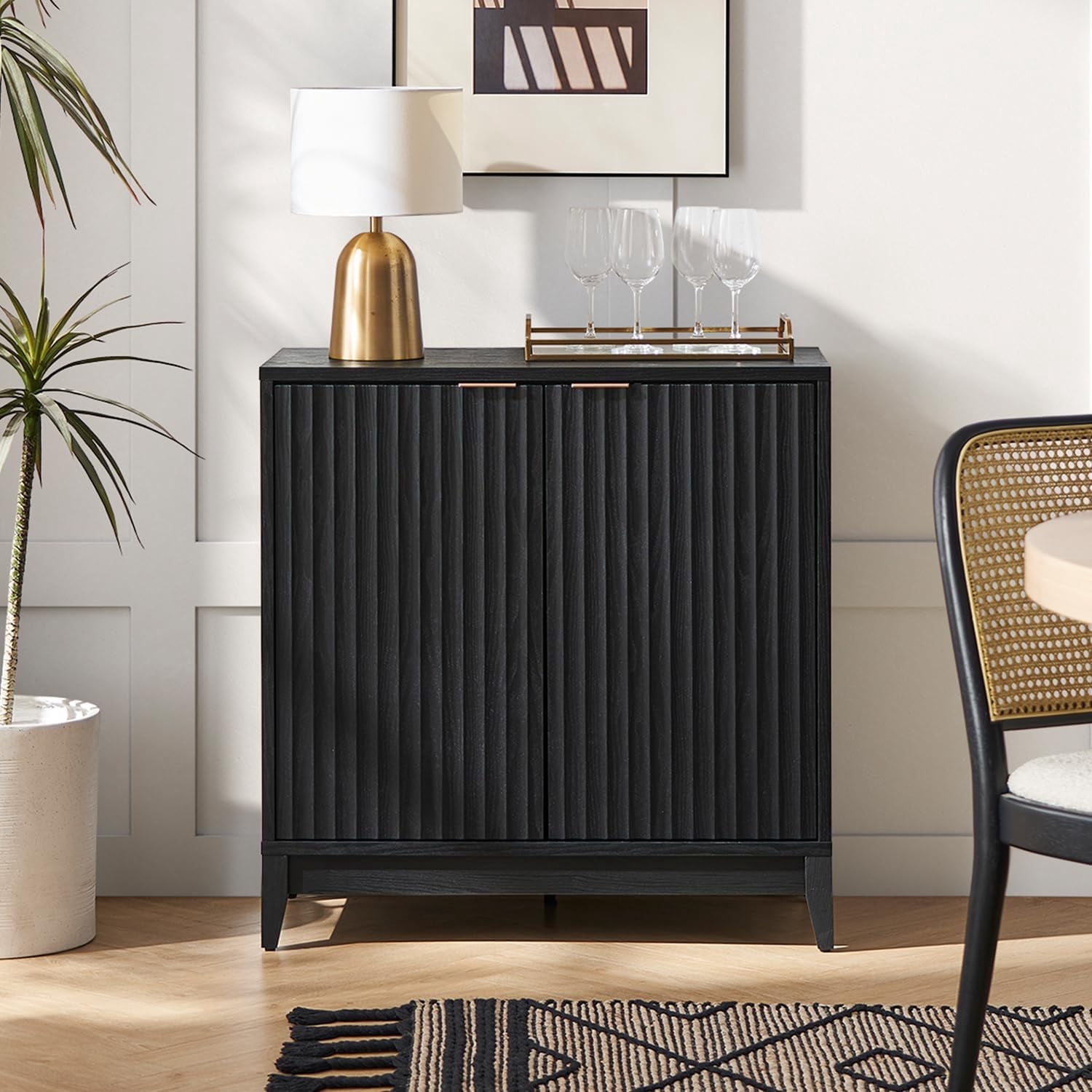 mopio Brooklyn Black Oak Storage Cabinet, Modern Farmhouse Entryway Accent Cabinet for Living Room