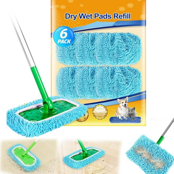 Mopmate Reusable Mop Pads, Artisticto Reusable Mop Pads, (2/4/6/8pc) Washable Microfiber Chenille Mop Replacement Covers for Multi Floor Surface Wet & Dry Cleaning