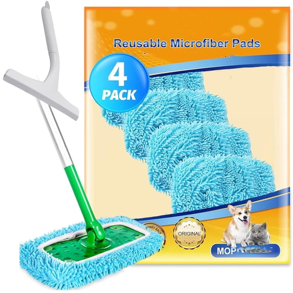 Mopmate Reusable Mop Pads, Microfiber Mop Pads, Machine Washable Floor Pads Refills, Mops Head Replacements for Multi Surface Wet & Dry Cleaning, Multiple Quantities Available (4PACK)
