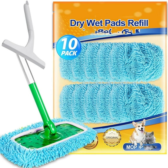 Mopmate Reusable Mop Pads, Microfiber Mop Pads, Machine Washable Floor Pads Refills, Mops Head Replacements for Multi Surface Wet & Dry Cleaning, Multiple Quantities Available (10PACK)