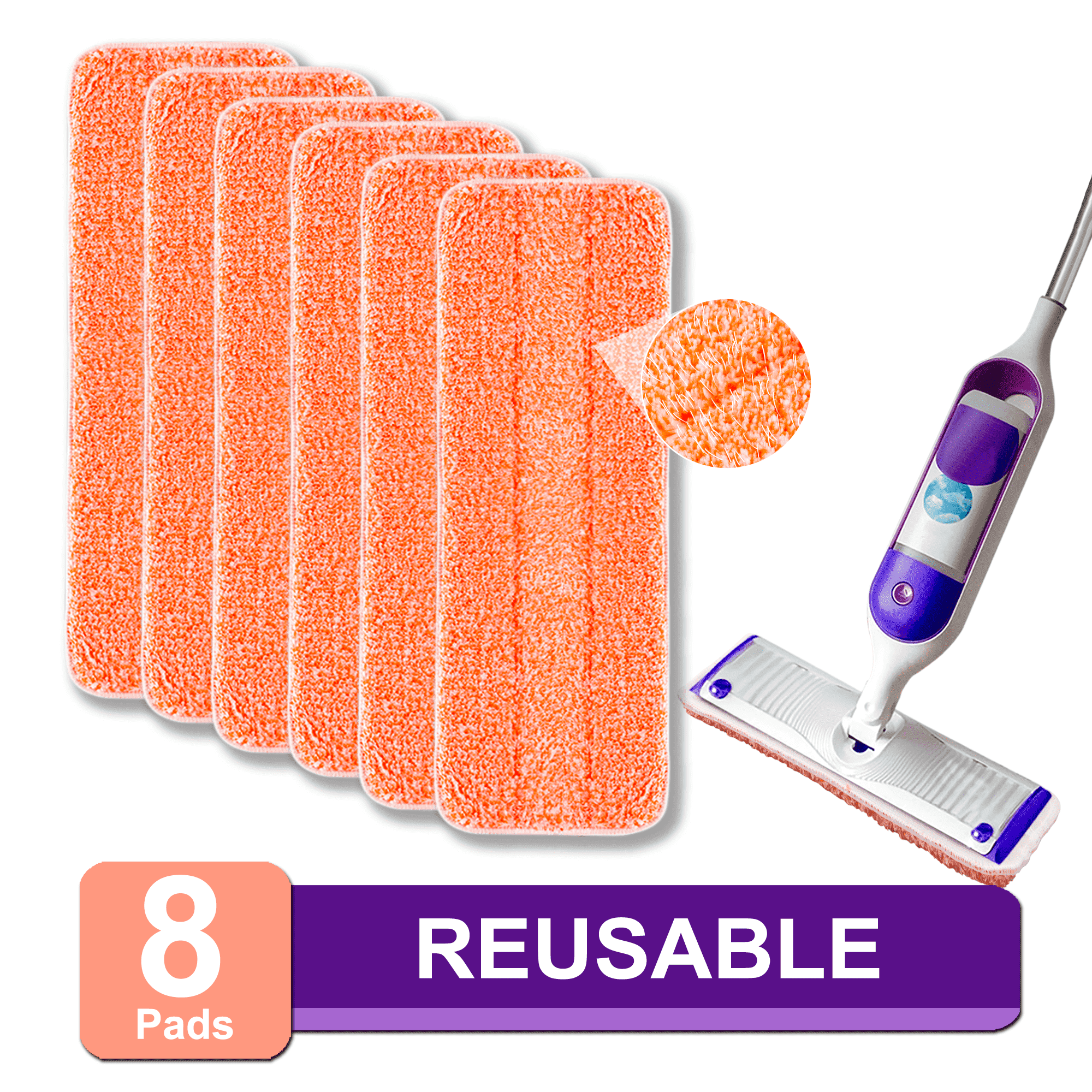Power Mopping Pads Refills for Powermop Washable Microfiber Mop Pads for Floor Cleaning Wet Dry Use 8 Pack